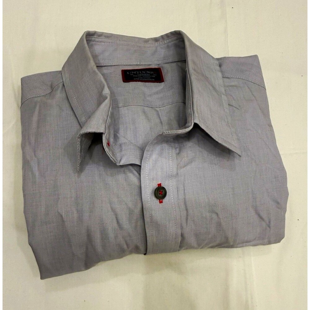 UNTUCKit Men’s Gray Solid Cotton Dress Shirt Slim Fit Wrinkle Resistant M
